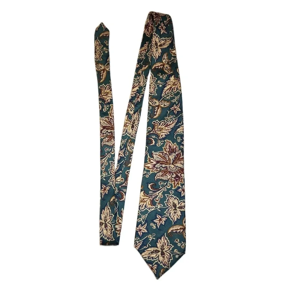Vintage Christian Dior Monsieur Silk Tie Green Floral Botanical USA Made Necktie